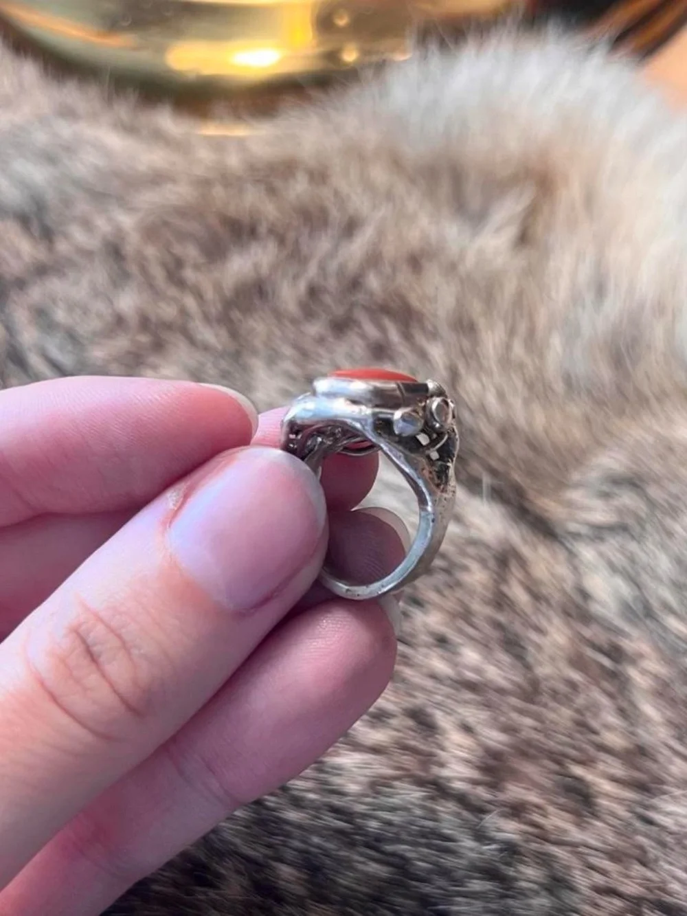 SUPER unique organic hand wrought coral ring